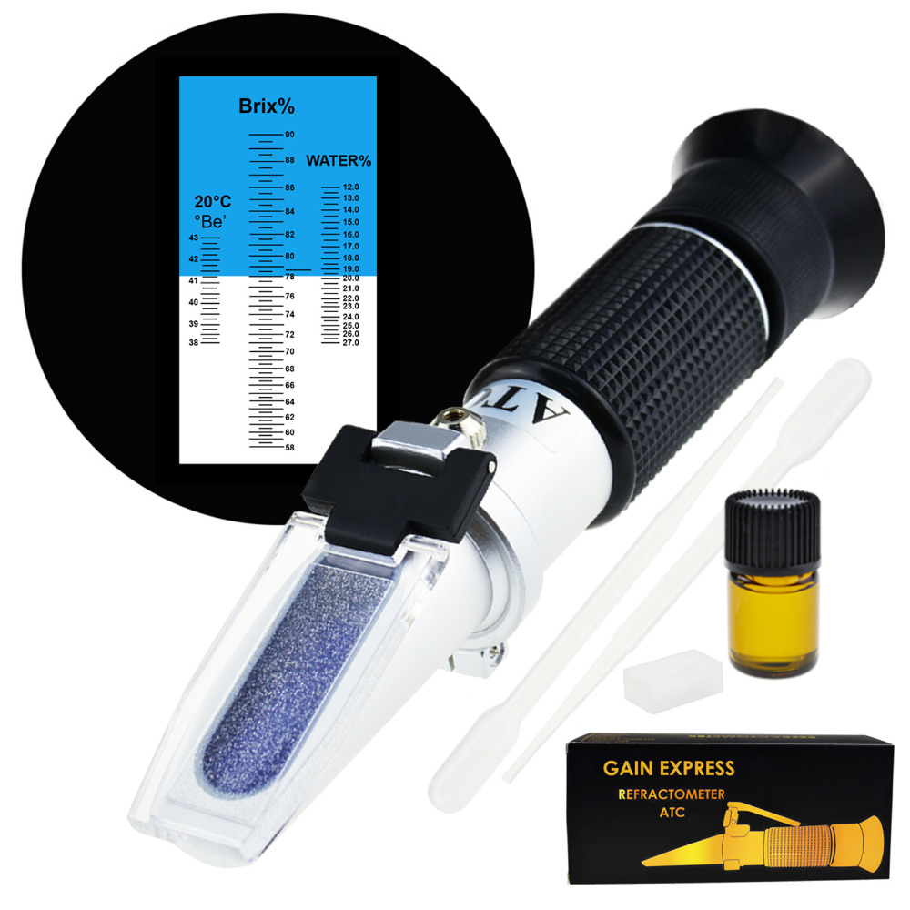 Marine Aquarium Refractometer - Refraktometer Madu 3-in-1 Brix/Kelembapan/Pengukur Baume ATC,