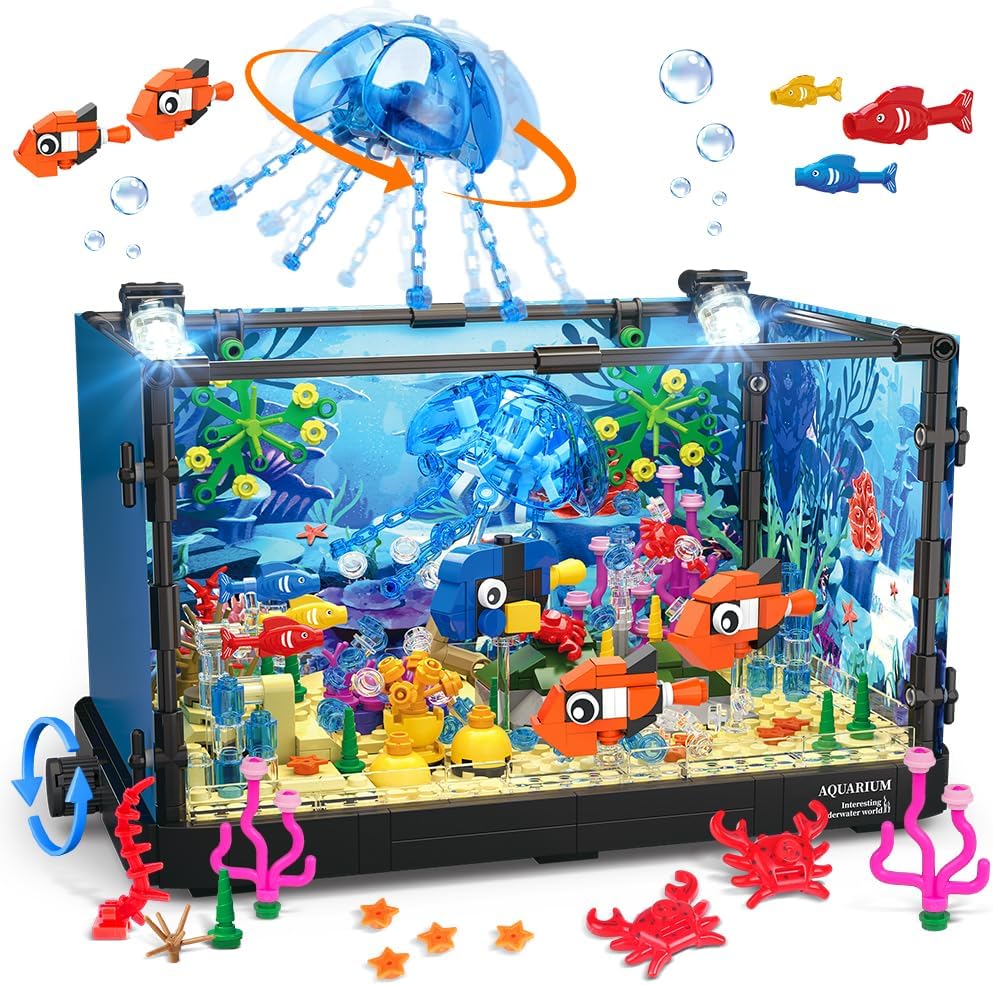 Marine Aquarium Cube - Set blok tangki ikan dengan lampu,