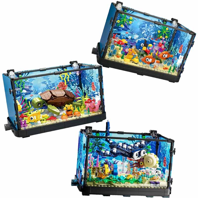 Marine Aquarium Cube - Set Blok Bangunan Akuarium dengan Lampu,